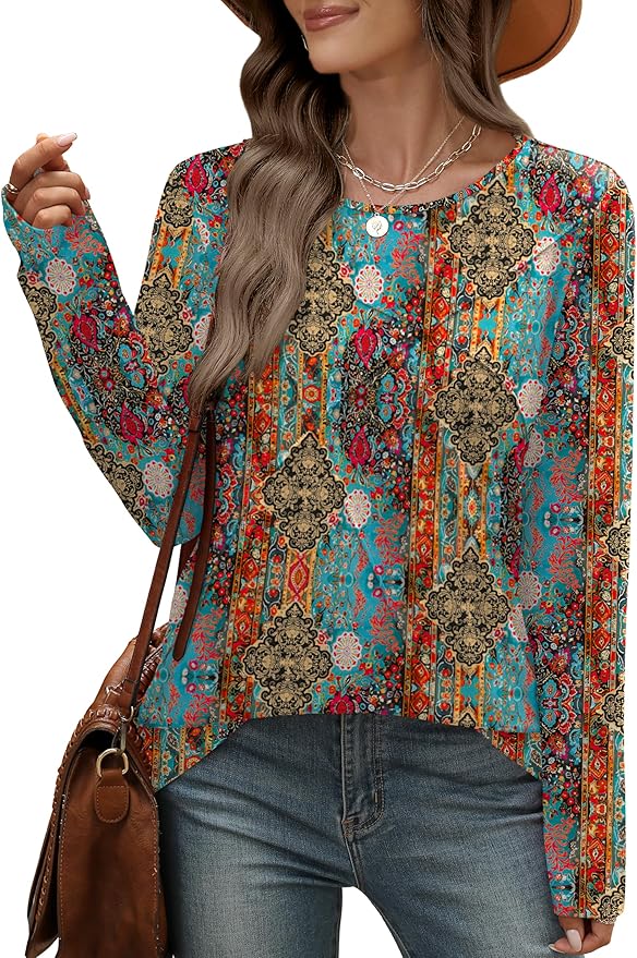 XIEERDUO Long Sleeve Shirts for Women Business Casual Tops Trendy Crewneck Fall T Shirts Pleated Loose Fit