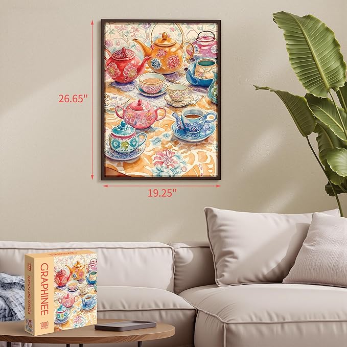 Graphinee Jigsaw Puzzles for Adults 1000 Pieces, Tea Cup Puzzle, Colorful as Home Wall Decor for Family Challenging Games