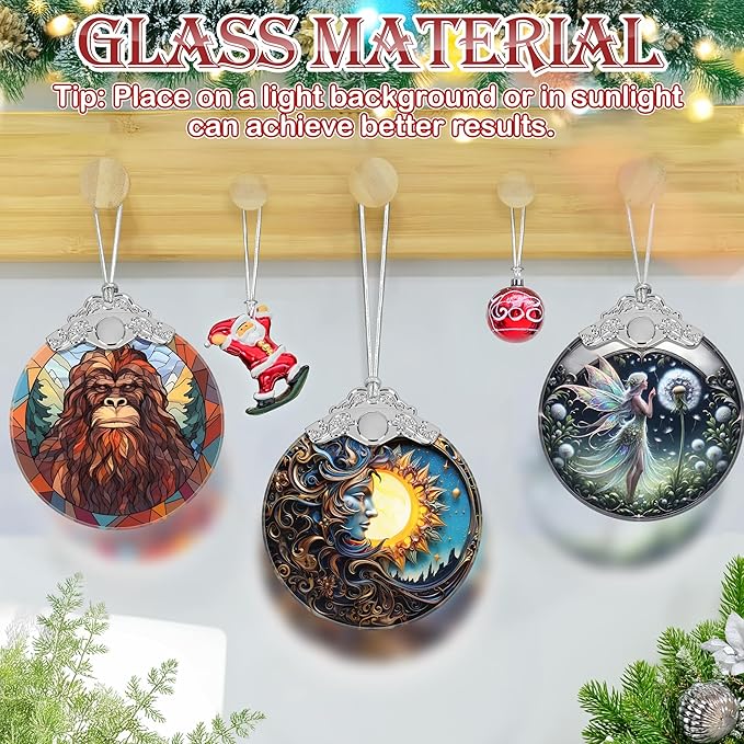 Christmas Ornament, 2025 Ornaments for Christmas Tree, Stained Glass Hanging Ornament, Holiday Ornaments, Unique Gift Idea - Sun and Moon Together