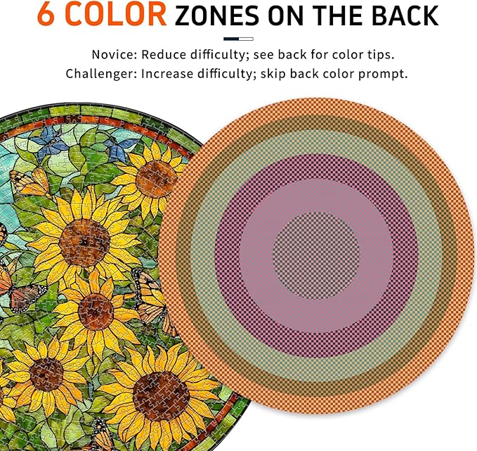 Naturelish Sunflower Stained Glass Puzzles Jigsaw for Adults 1000 Pieces, Brain Challenging Puzzle for Game Night, Family, Friends, Round Puzzles Diameter 25.6 in