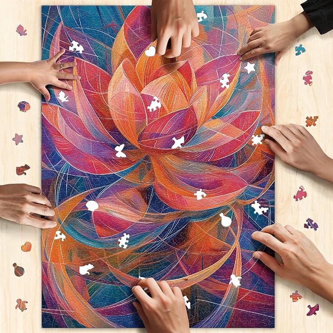 Naturelish 1000 Piece Jigsaw Puzzle for Adults, Abstract Lotus Flower Artwork with Matte Finish, Color-Coded Back for Easy Sorting, Vibrant Art Puzzle for Adults, 19.25 x 26.65 in