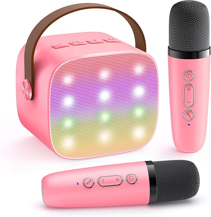 YLL Karaoke Machine for Kids, Portable Mini Speaker with 2 Wireless Microphones, 2026 Top Toys Birthday Gifts for Girls 3, 4, 5, 6, 7, 8, 9, 10, 12+ Years Old Toddler Party Grandkids Present (Rose)