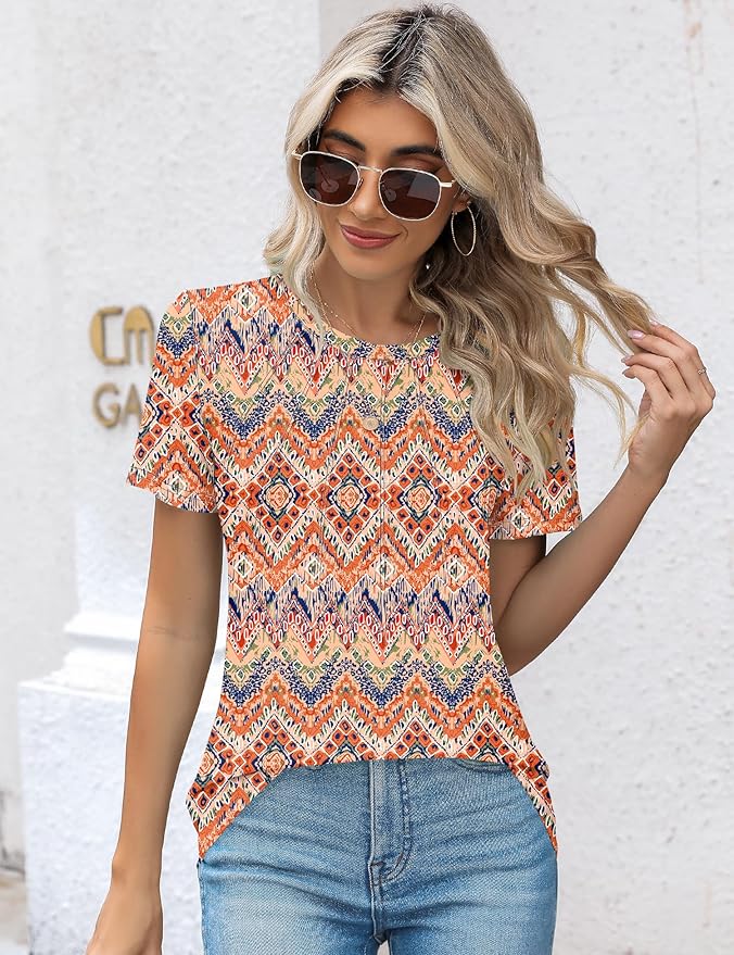 Kistore Womens Casual Crew Neck Short Sleeve Pleated Tops Blouses Fashion Clothes 2026