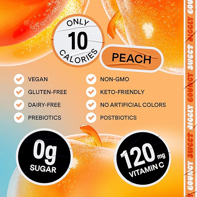 Dally Peach Drinkable Konjac Jelly (10 Pouches) – 10-Calorie, Zero Sugar Korean Fruit Snack – Prebiotics & Postbiotics for Skin, Immune & Weight Management