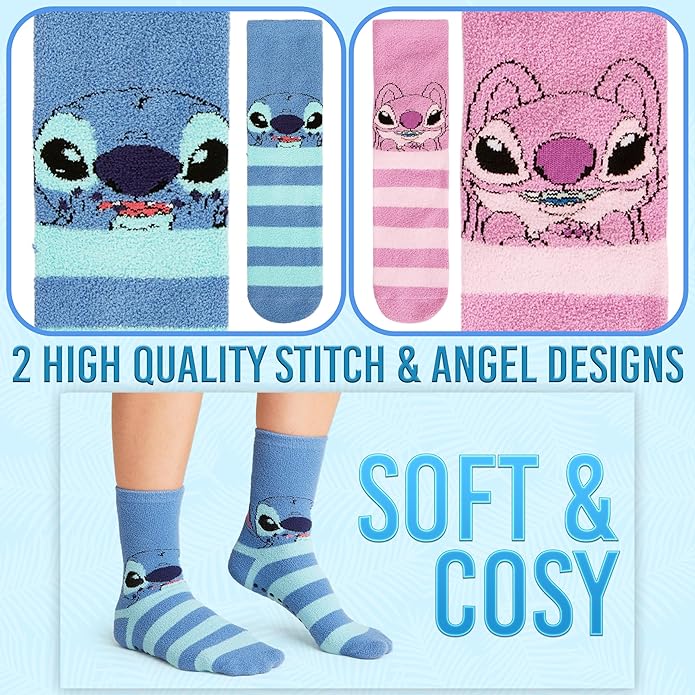 Disney Slippers Socks for Women & Teens US Size 4-9, Pack of 2 Non Slip Fleece Winter Socks, Soft & Fluffy, Gifts for Her
