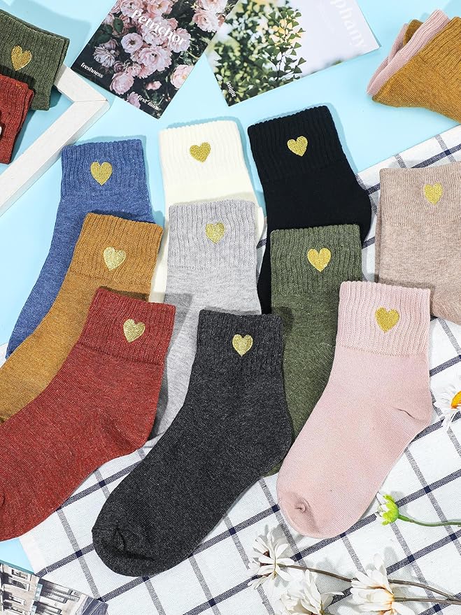 Eurzom 10 Pairs Socks Womens Crew Elastic Ankle Length Cotton Socks Aesthetic Cute Lightweight Low Cut Gifts for Women