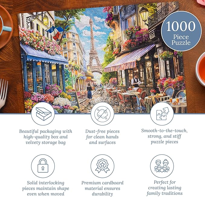 MOSAIC PUZZLES Bonjour, Paris! Puzzles for Adults - Premium Jigsaw Puzzles, 1000 Pieces