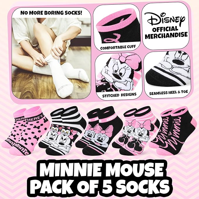 Disney Stitch Ankle Socks for Women, Teens US Size 4–9, Pack of 5 Casual Ladies Socks, Gifts for Her
