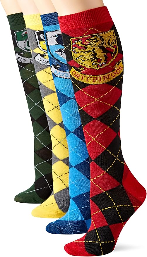 Hyp Harry Potter House Crests Argyle Juniors/Womens 4 Pack Knee High Socks