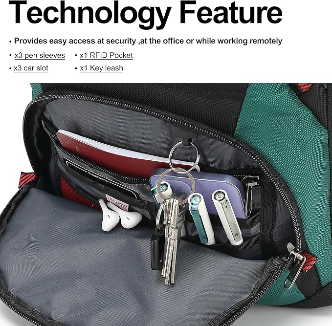 Boavan Laptop Backpack for men, 17.3 inch Laptop Bag with USB Port, Waterproof Travel Work Backpack Purse, Anti-Theft Teacher Nurse Doctor Casual Bookbags Office Business backpack，Black&Deep Juniper