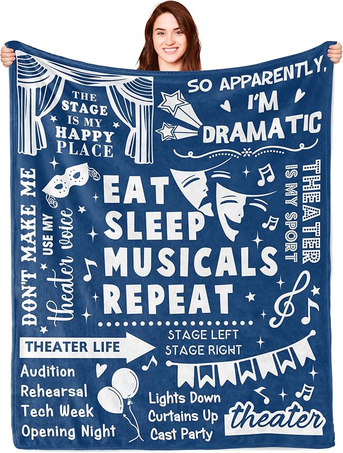 Turelos Theater Gifts, Theatre Gifts Blanket, Musical Theater Gifts, Gifts for Theatre Lovers, Gifts for Theatre Actors, Theatre Gifts for Women, Broadway Gift Throw Blanket 60x50in
