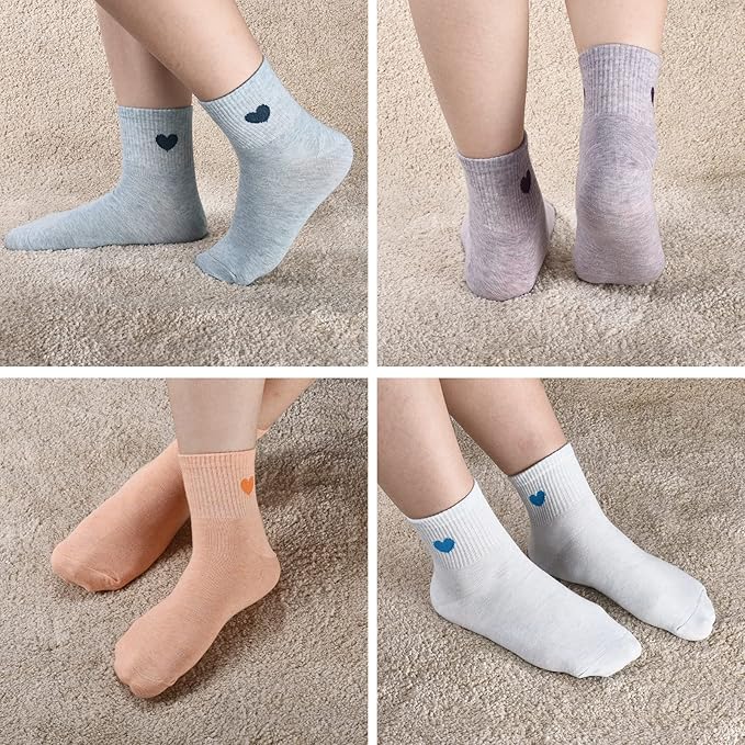 Corlap Women's Cute Cotton Crew Athletic Running Socks - Ankle High, Novelty Fun Heart Design 5-Pairs (Gift Box)