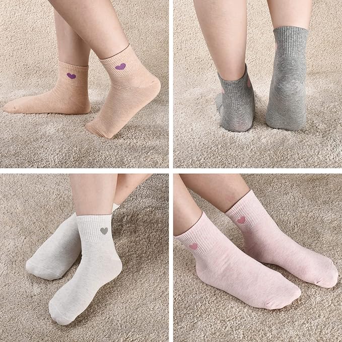 Corlap Women's Cute Cotton Crew Athletic Running Socks - Ankle High, Novelty Fun Heart Design 5-Pairs (Gift Box)