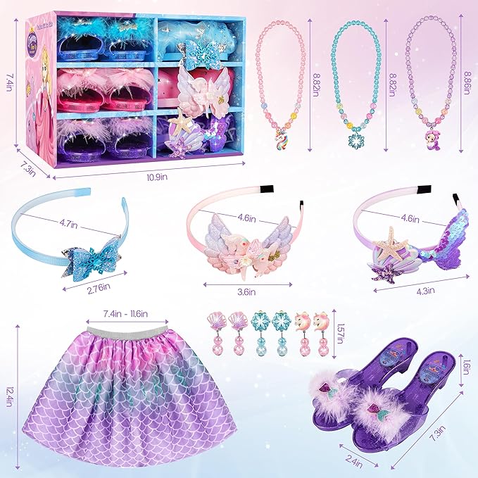 LJZJ Princess Dress Up for Girls, Toddler Toys for Ages 3-8, 3 PCS Light Up Toddler Dress Up Clothes with Accessories, Kids Toys for 3 4 5 6 7 8 years Girl Christmas Halloween Birthday Gift