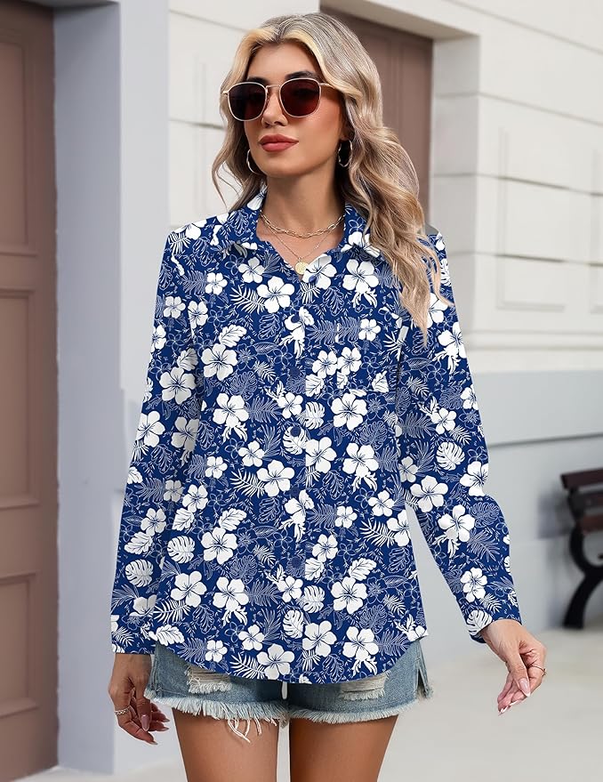 HOTOUCH Button Down Shirts for Women Long Sleeve Blouse Dressy Casual Business Work Tops with Pocket
