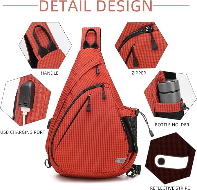 TurnWay Water-Proof Sling bag/Crossbody Backpack/Shoulder Bag with USB Charging Port for Travel, Hiking, Cycling, Camping