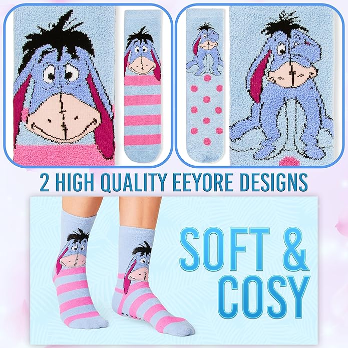 Disney Slippers Socks for Women & Teens US Size 4-9, Pack of 2 Non Slip Fleece Winter Socks, Soft & Fluffy, Gifts for Her
