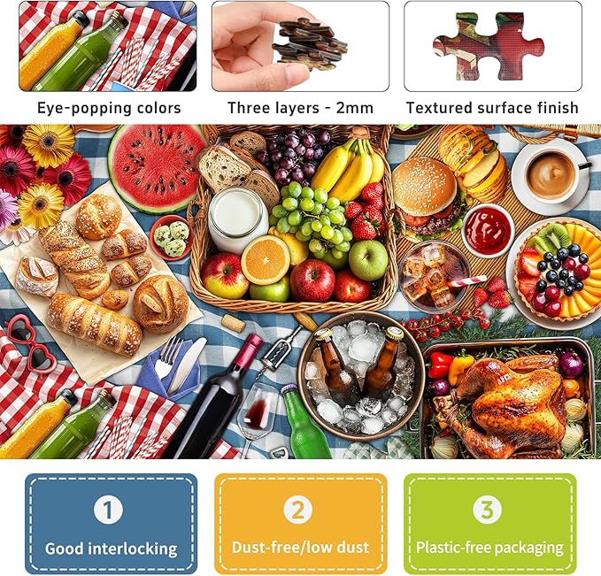 Naturelish Spring Picnic Food Jigsaw Puzzles for Adults 1000 Pieces, Difficult Puzzles Perfect for Game Night, Great Gift Idea, Size 26.65 x 19.25 in