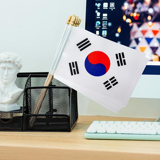 TSMD South Korea Stick Flag Korean Small Mini Hand Held Flags,5x8 Inch,12 Pack