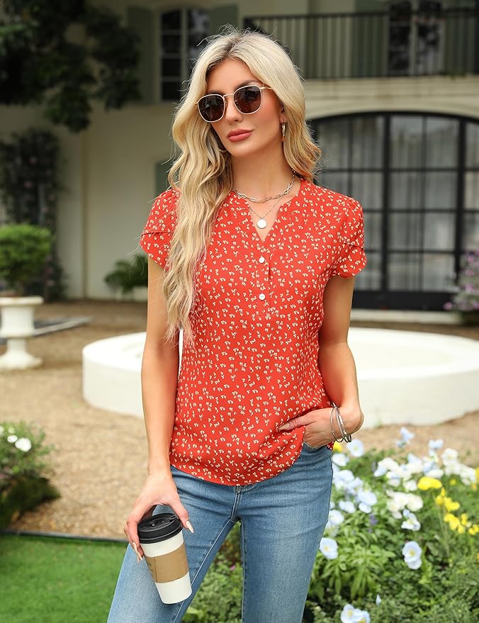 Blooming Jelly Women's Dressy Casual Tops Business Work Blouses White Button Down Shirts Cap Sleeve V Neck Tshirt