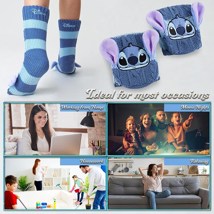 Disney Socks for Women Teens, US Size 4-9, Non Slip & Fluffy Fleece Slipper Socks, Soft, Warm, Breathable, Gifts for Her