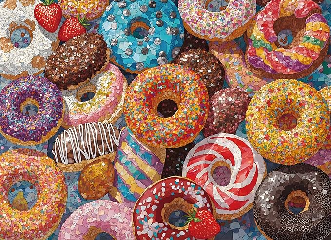 Naturelish Donut Puzzles for Adults 1000 Pieces, 6 Colors on Back Jigsaw Puzzles, Pieces Fit Together Perfectly, Puzzle Size 26.6x19.2 in