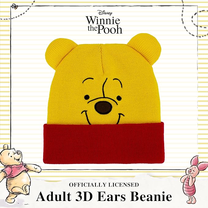 Disney Winnie The Pooh Beanie Hat, Winter Knit Cap with 3D Ears, Yellow