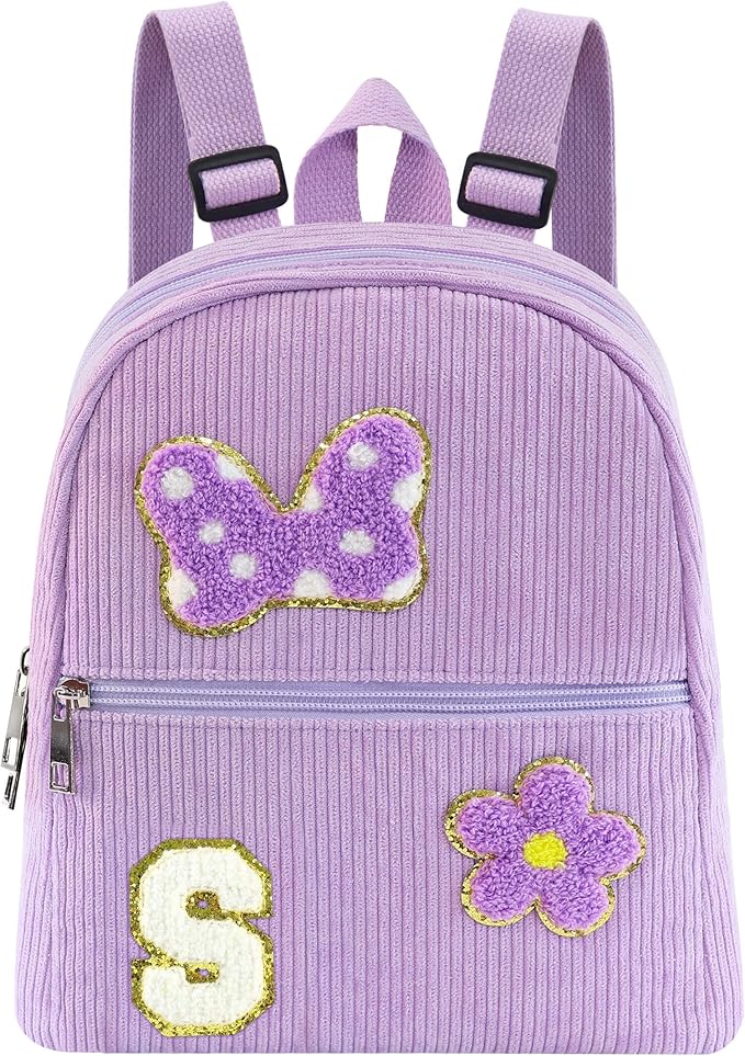 2 3 4 5 6 Year Old Girl Gifts Chenille Initial Mouse Bow Mini Backpack, Corduroy Toddler Backpacks Christmas Birthday Gifts for Girls 2-4 5-6, Purple Mini Diaper Bag Must Haves for Park Travel S