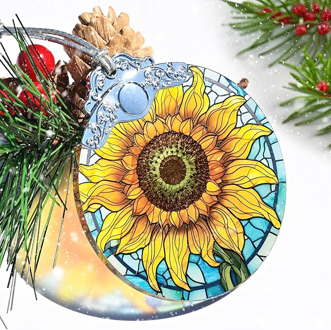 Christmas Ornaments: Stained Glass Ornament, Christmas Tree Ornament, Hanging Ornaments for Home Decor & Xmas Tree Decorations – Exquisite Holiday Decor, Holiday Present - Sunflower