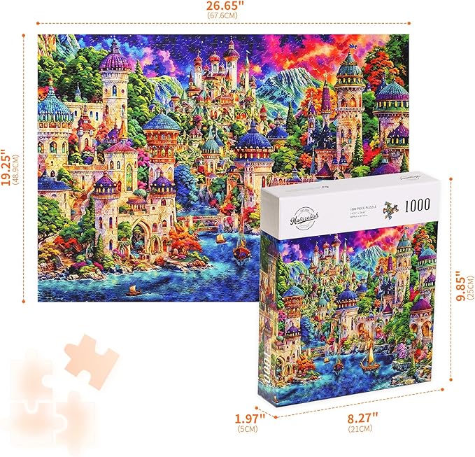Naturelish Castle Jigsaw Puzzle for Adults 1000 Pieces, Fantasy Art Whimsical Colorful Unique Shaped Puzzle, Challenging Game for Family Activity Home Decor, 20x27 Inches