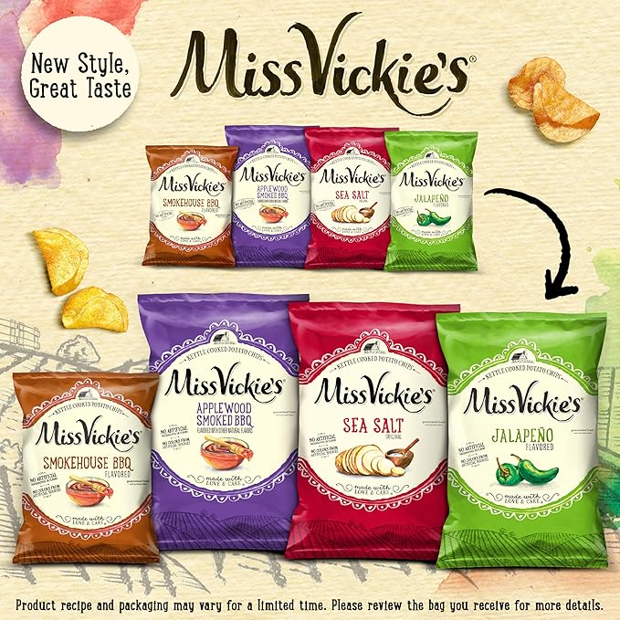 Miss Vickie's Kettle Cooked Potato Chips, Jalapeno, 1.375 Ounce (Pack of 28)