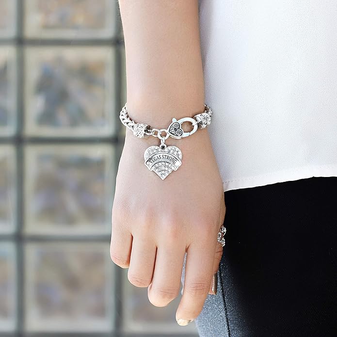 Inspired Silver - Silver Pave Heart Charm Bracelet with Cubic Zirconia Jewelry