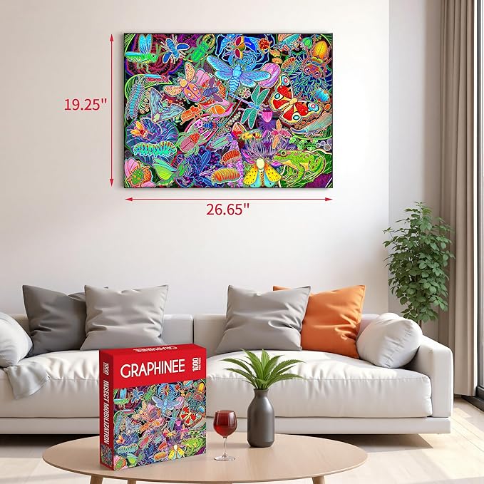 Graphinee Jigsaw Puzzles for Adults 1000 Pieces, Insects Garden Puzzle, Colorful as Home Wall Decor for Family Challenging Games