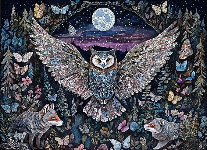 Naturelish Glow-in-The-Dark Owl Puzzles for Adults 1000 Pieces, Difficult Challenging Unique Puzzle for Adults,6 Colors on Back Jigsaw Puzzles, Size 26.6x19.2