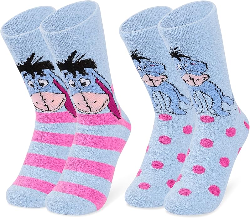 Disney Slippers Socks for Women & Teens US Size 4-9, Pack of 2 Non Slip Fleece Winter Socks, Soft & Fluffy, Gifts for Her