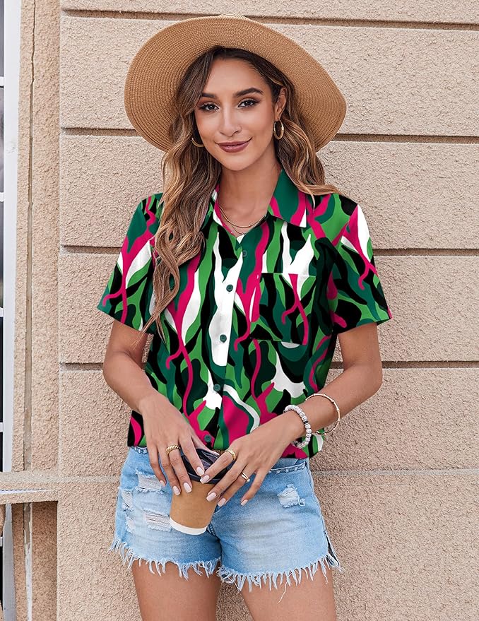Zeagoo Womens Button Down Shirt Bust Pocket Short Sleeve Blouses Business Casual Work Tops Summer Outfits