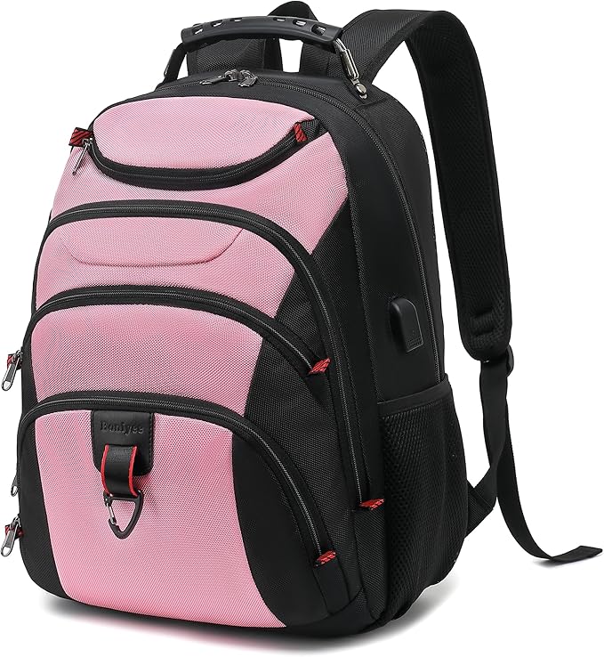 Boavan Laptop Backpack for men, 15.6 inch Laptop Bag with USB Port, Waterproof Travel Work Backpack Purse, Anti-Theft Teacher Nurse Doctor Casual Bookbags Office Business backpack，PinkBlack