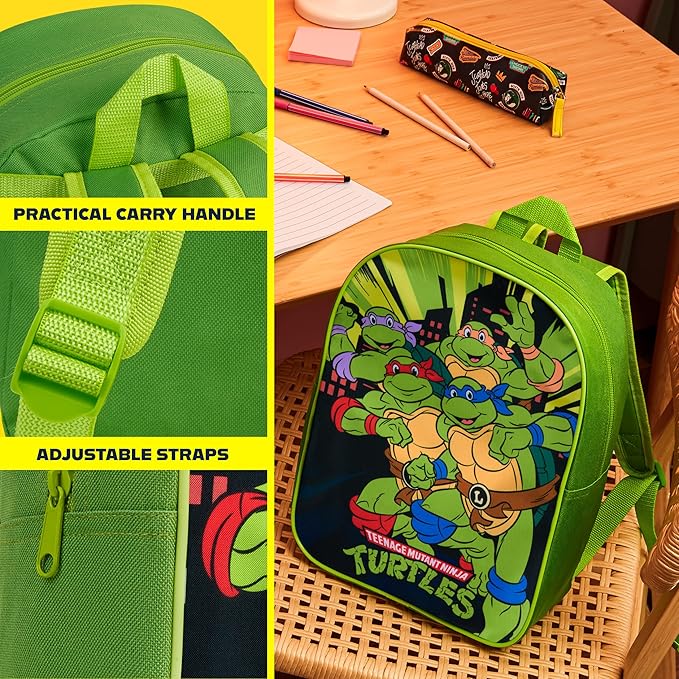 Get Trend Teenage Mutant Ninja Turtles Mini Backpack Kids Toddlers 12x9” Rucksack Kindergarten Bag Preschool Sports Backpacks 3+ Gifts for Kids (Green TMNT)