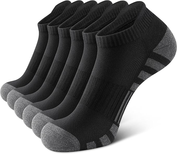 Airacker Athletic Running Ankle Cotton Socks, Low Cut Cushioned functional Anti-Blister Tab Sports Socks for Men Women 6pairs
