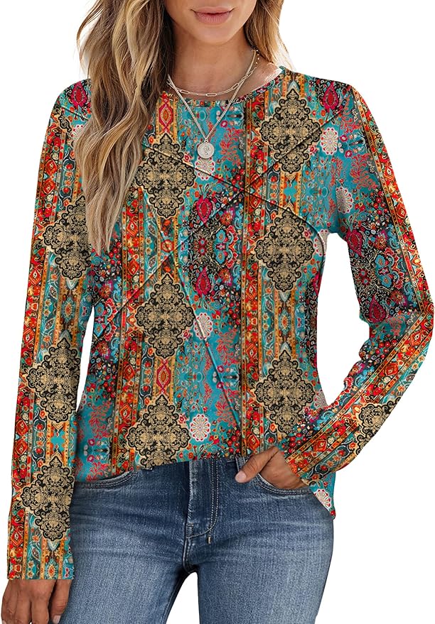 XIEERDUO Long Sleeve Shirts for Women Business Casual Tops Trendy Crewneck Fall T Shirts Pleated Loose Fit
