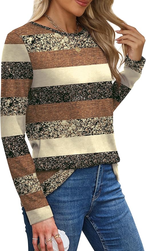 XIEERDUO Long Sleeve Shirts for Women Casual Crew Neck Basic Fall Tops Loose Fit Comfy