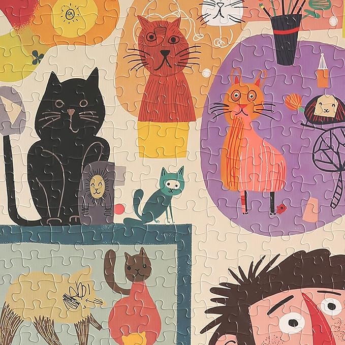 Graphinee Jigsaw Puzzles for Adults 1000 Pieces, Cat Painter Puzzle, Colorful as Home Wall Decor for Family Challenging Games