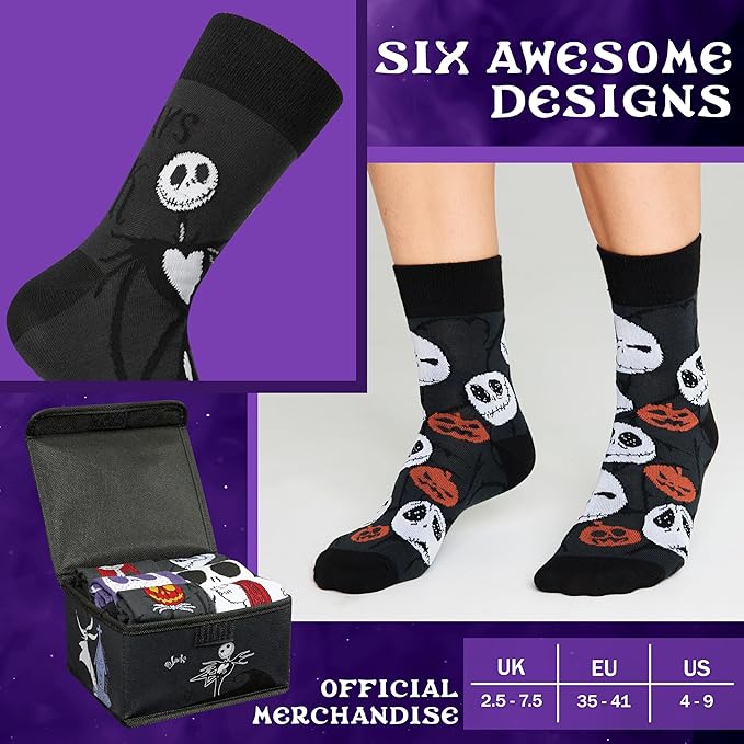 Disney Socks for Women and Teens, Pack of 5 or 6, US Size 4‑9, Soft and Breathable Novelty Socks Cozy Gifts for Women