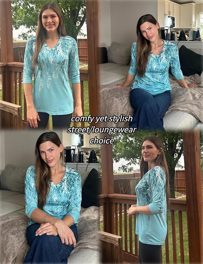 Zeagoo 3/4 Length Sleeve Womens Tops Casual V Neck Shirts Soft Basic Tees Business Work Blouses