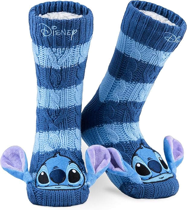 Disney Socks for Women Teens, US Size 4-9, Non Slip & Fluffy Fleece Slipper Socks, Soft, Warm, Breathable, Gifts for Her