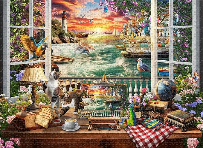Naturelish 1000-Piece Puzzle for Adults - Relaxing Jigsaw Puzzle for Adults, Fun and Challenging Jigsaw Puzzles, Seaview by The Window Puzzle, 26.65 x 19.25 in