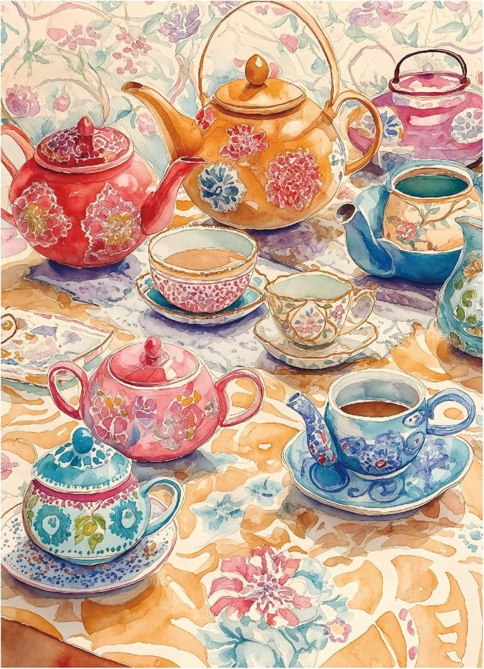Graphinee Jigsaw Puzzles for Adults 1000 Pieces, Tea Cup Puzzle, Colorful as Home Wall Decor for Family Challenging Games