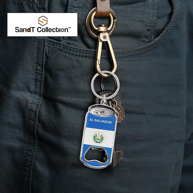 SandT Collection El Salvador - Beer Bottle Opener Keychain- Set of 3 Cans