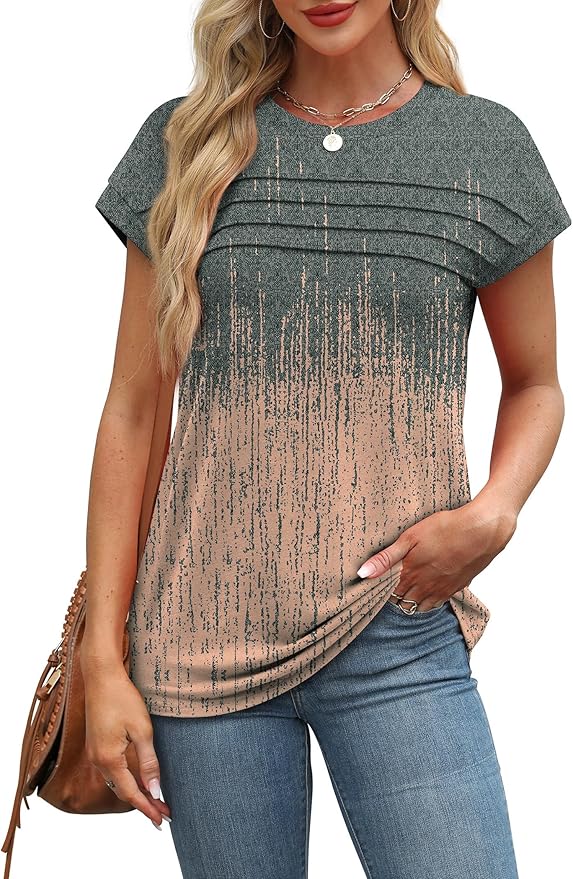 WEESO Womens Summer Tops Trendy 2026 Cap Sleeve T Shirts Crew Neck Pleated Front Beach Vacation Clothes Fashion