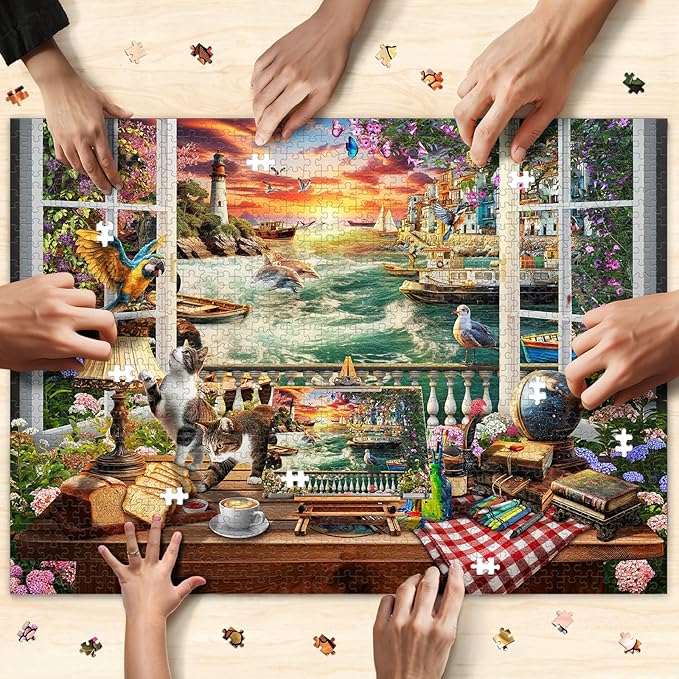 Naturelish 1000-Piece Puzzle for Adults - Relaxing Jigsaw Puzzle for Adults, Fun and Challenging Jigsaw Puzzles, Seaview by The Window Puzzle, 26.65 x 19.25 in